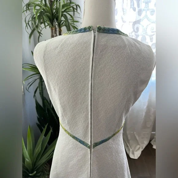 S/M Vintage 60s mod midi dress with green blue detail handmade Gogo dress - Picture 8 of 9